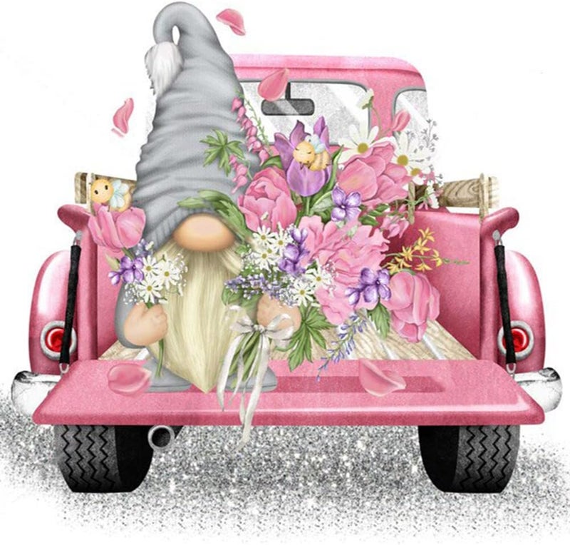 Tiwabb Stamped Cross Stitch Kits,Gnome Truck Flower Cross Stitch Kits for Adults Beginners,Full Range of Cross-Stitch Stamped Kits Needlecrafts for Home Wall Decor Cross Stitch Patterns 13.8x13.8inch - Image 1